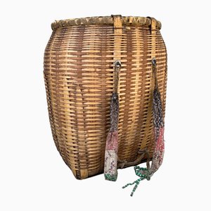 Grand Panier de Récolte en Bambou Tissé à la Main, 1960s