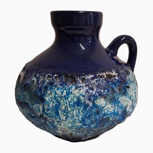 Vitage Krug im Fat Lava Stil mit Blauer Glasur & Blaugrauer Lava, 1970er