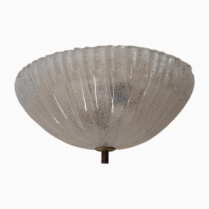 Lampada da soffitto vintage con paralume in vetro ghiaccio, anni '70