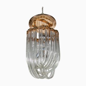 Round Crystal Curved Glass Hanging Light, 1980