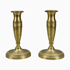 Antique French Empire Style Gilt Brass Candlesticks, 1890, Set of 2