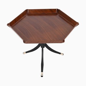 Hexagonal Side Table in Bent Teak and Metal attributed to Campo E Graffi, Italy, 1960s