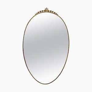 Miroir Mural Mid-Century Ovale avec Cadre en Laiton, 1950