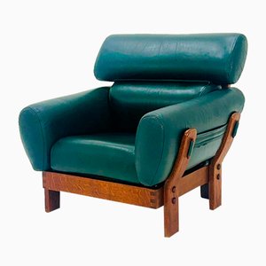 Mid-Century Armchair in Teak and Leather, 1960s