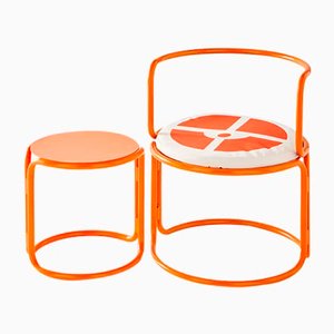 Set of Orange Lacquered Stools/Coffee Tables by Gae Aulenti, 1960s