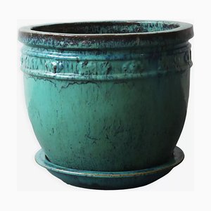 Cache-pot en Terre Cuite Vernie, 20ème Siècle