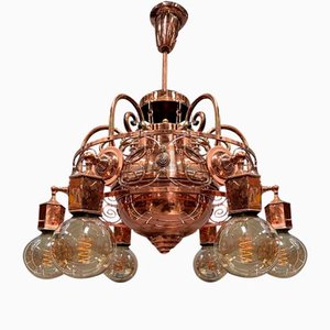 Art Nouveau Copper Light Chandelier, 1920s
