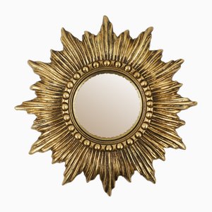 Gold Sunburst Mirror in Resin with Convex Mirror, France, 1960s