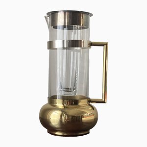Vintage Glass and Brass Jug Pitcher with Ice Container, 1960