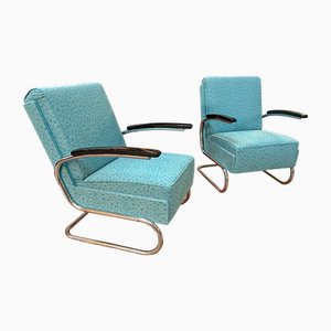 Poltrone in metallo cromato di Thonet, anni '30, set di 2