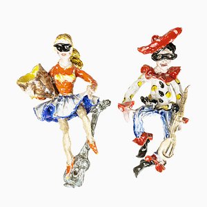 Large Multicored Glazed Ceramic Musicians from Albisola, 1950s, Set of 2