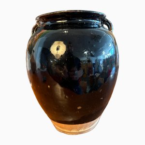 Enameled Stoneware Vase with Black Mirror Glaze from Song Dynasty, China, XVI Century