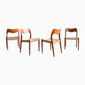 Mid-Century Danish Model 71 Chairs in Teak by Niels O. Møller for J.L. Møllers Furniture Factory, 1950, Set of 4