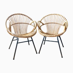 Korbsessel aus Rattan, 1960, 2er Set