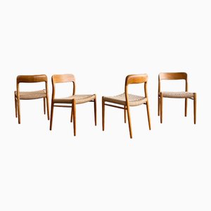 Mid-Century Danish Model 75 Chairs in Oak by Niels O. Møller for JL Møllers Furniture Factory, 1950s, Set of 4