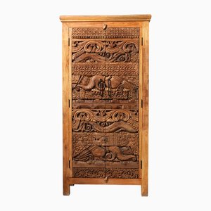 Mango Wood Cabinet with Vintage Carvings, 1950s