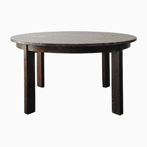 Mid-Century Brutalist Coffee Table in Wood and Grey-Bordeaux Marble, 1960s