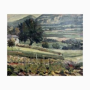 Kurt Conrad Loew, Veduta della campagna di Ginevra e della Salève da Vegetable Garden, 1950, Olio su tela