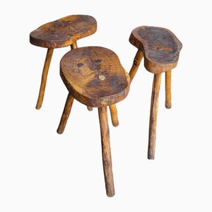 Taburete brutalista de madera, años 60