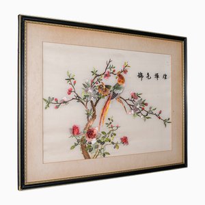 Panneau d'Affichage Art Déco Vintage en Broderie de Soie et Coton, Corée, 1930s