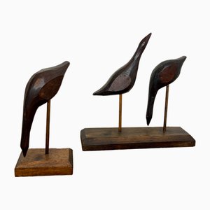 Metal and Wood Bird Figurines, 1970s, Set of 2