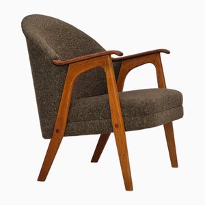 Poltrona in tessuto di lana di cotone e legno di teak, Danimarca, anni '60