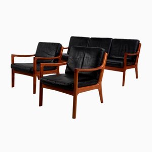 Divano Senator in pelle di Ole Wanscher per France & Son, anni '60, set di 3