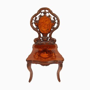 Antique Swiss Walnut Marquetry Inlaid Chair, 19th Century