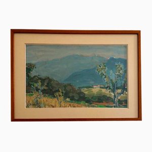 Jean Vinay, Isère Mountain Landscape, Watercolor on Paper, Framed