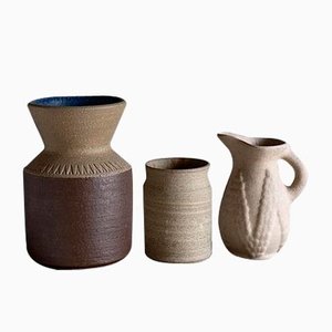 Beigefarbenes dänisches Vasenset aus Steingut von Soholm, 1960er, 3er Set