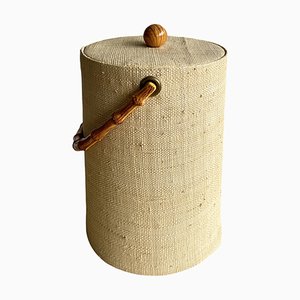 Cubitera estadounidense vintage tejida con asas de bambú, años 60