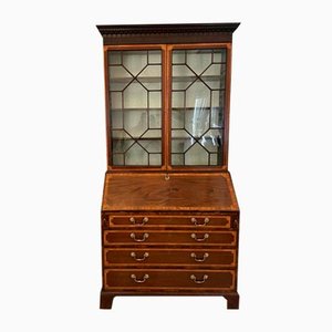 George III Mahogany Inlaid Bureau Bookcase, 1800s