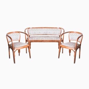 Set da salotto nr. 715 Art Nouveau di Gustav Siegel per Jacob & Josef Kohn, Vienna 1905, set di 3