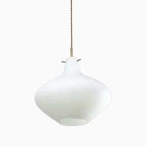 Mid-Century Italian Brass and Opaline Glass Pendant Lamp