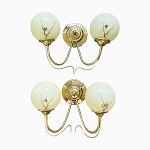 Art Deco Marble Pattern Opaline Glass and Brass Wall Lamp, 1930s