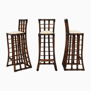 Mod. italien. Tabourets de Bar Brasilia Malacca par Tobia & Afra Scarpa pour Maxalto, 1975, Set de 3