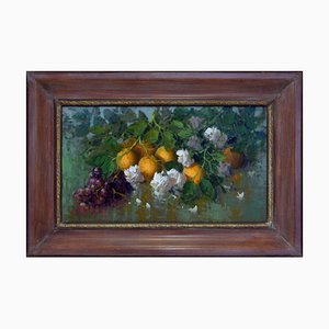 Renato Criscuolo, Komposition mit Orangen und Blumen, Öl auf Leinwand, 2000er, Gerahmt