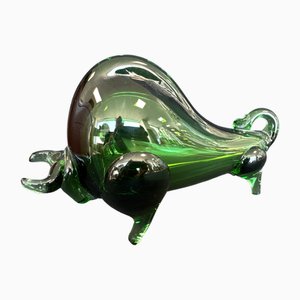 Green Crystal Bull by Gino Cenedese, Murano, 1980s