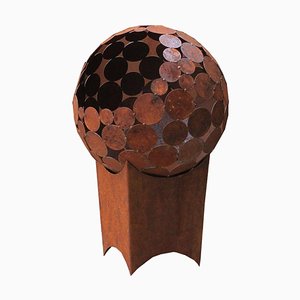 Stefan Traloc, Globe with Angled Pedestal, 2021, Corten Steel