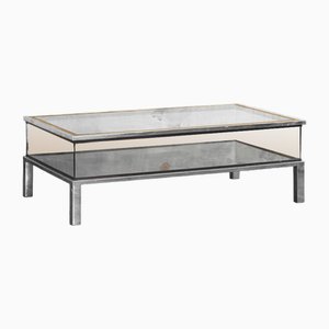 Sliding Top Table with Storage Shelf and Brass Frame in the style of Maison Jansen, 1970s