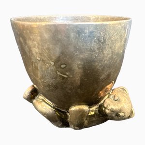 Egg Cup with Bear Decoration in Silver Metal by Muriel Besnard for Roux Marquiand, 1990s