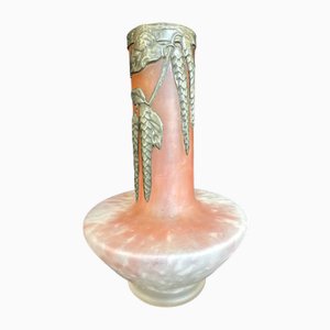 Art Deco Vase in Marmoreal Glass and Pewter Decoration, 1920
