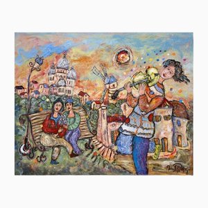 Yvan Philmer, The Lovers of Montmartre, 21. Jahrhundert, Öl & Acryl auf Leinwand