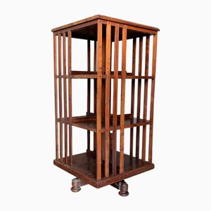 Bibliothèque Tournante à Trois Niveaux avec Sections à Lattes sur Base Tournante, 1900s