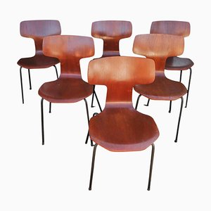 Model 3103 Hammer Chairs in Curved Plywood by Arne Jacobsen for Fritz Hansen, 1965, Set of 6