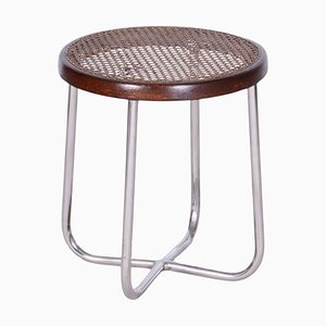 Bauhaus Hocker aus Chrom & Rattan, Robert Slezák zugeschrieben, Tschechisch, 1930er