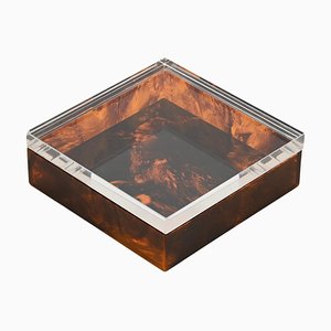 Italian Tortoiseshell Acrylic Square Jewelry Box from Christian Dior, 1970s