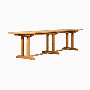 Mesa de refectorio inglesa monumental de pino, década de 1900