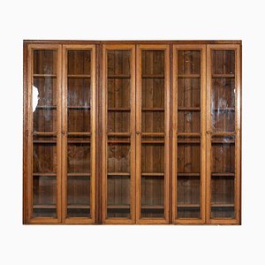 Monumental English Oak Glazed Haberdashery Cabinet, 1920s, Set of 2