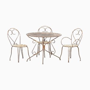 Tavolo da bistrò grande con sedie da giardino, Francia, anni '40, set di 5